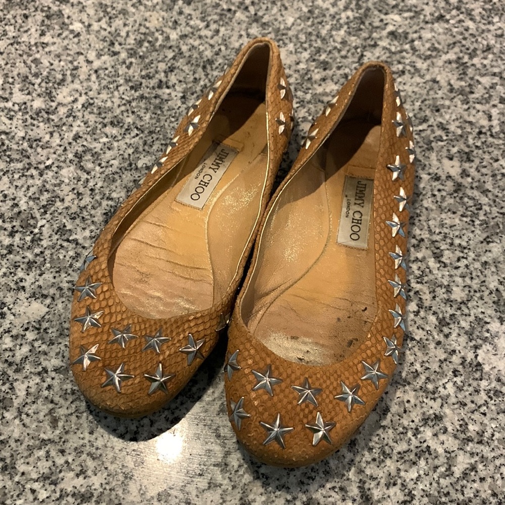 Jimmy Choo Leather Ballet Flat Shoes Star Detail